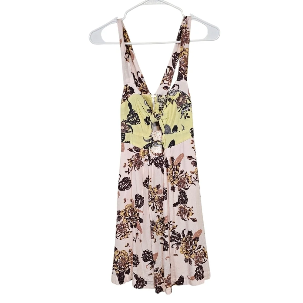 Free People Baby Its You Cut Out Floral Mini Swing Dress - Picture 2 of 9